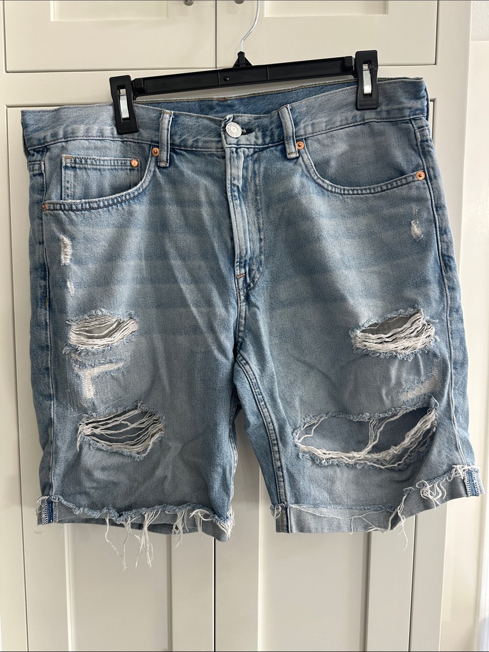 H&M Light Blue Distressed Denim Men’s Shorts 34
